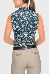 1/4 Zip Shirred Back Tank Top Sailor Blue French Tulip